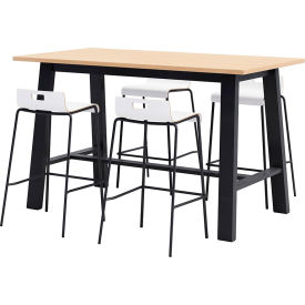 Jive 72"x 36" Bistro Table Set, 4 Barstools, Maple Top/Black Frame