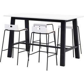 Jive 72"x 36" Bistro Table Set, 4 Barstools, White Top/Black Frame