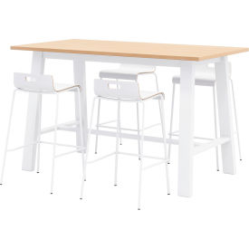 Jive 72"x 36" Bistro Table Set, 4 Barstools, Maple Top/White Frame