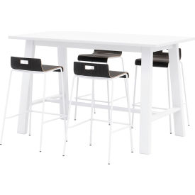 Jive 72"x 36" Bistro Table Set, 4 Espresso Barstools, White Top/White Frame