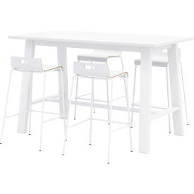 72"x 36" Bistro Table Set, 4 White Barstools, White Top/White Frame