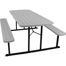 BMPT Blow Molded Folding Picnic Table, Speckled Gray Top, Black Frame
