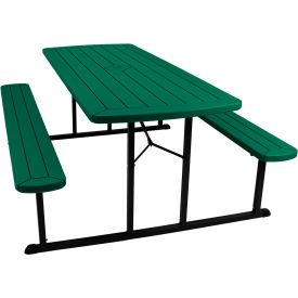 BMPT Blow Molded Folding Picnic Table, Green Top, Black Frame