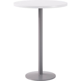 30" Round Pedestal Table, Bistro Height, Silver Base, Designer White Top