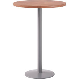 Proof 30" Round Pedestal Table, Bistro Height, Silver Base, River Cherry Top