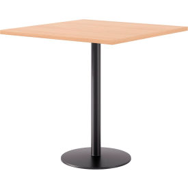 42" Square Pedestal Table, Bistro Height, Black Base, Maple Top