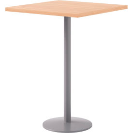 30" Square Pedestal Table, Bistro Height, Silver Base, Maple Top