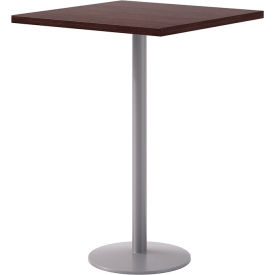 30" Square Pedestal Table, Bistro Height, Silver Base, Espresso Top