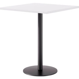 Proof 36" Square Pedestal Table, Bistro Height, Black Base, Designer White Top