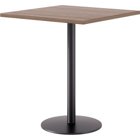 Proof 36" Square Pedestal Table, Bistro Height, Black Base, Studio Teak Top