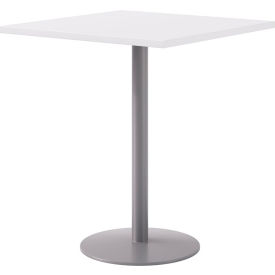 36" Square Pedestal Table, Bistro Height, Silver Base, Designer White Top