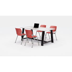 Midtown 72"x 36" Cafe Height Table, 4 Kool Chairs, Designer White Top/Coral