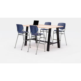Midtown 72"x 36" Bistro Height Table, 4 Kool Chairs, Kensington Maple Top/Navy