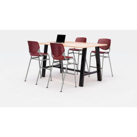 Midtown 72"x 36" Bistro Height Table, 4 Kool Chairs, Maple Top/Burgundy