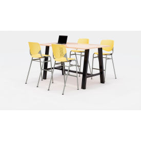 Midtown 72"x 36" Bistro Height Table, 4 Kool Chairs, Maple Top/Yellow