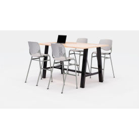 Midtown 72"x 36" Bistro Height Table, 4 Kool Chairs, Maple Top/Light Gray