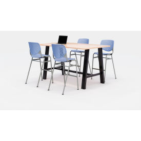 Midtown 72"x 36" Bistro Height Table, 4 Kool Chairs, Maple Top/Periwinkle