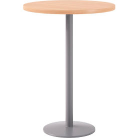 30" Round Pedestal Table, Bistro Height, Silver Base, Maple Top