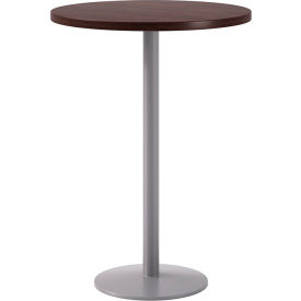 Proof 30" Round Pedestal Table, Bistro Height, Silver Base, Espresso Top