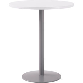 36" Round Pedestal Table, Bistro Height, Silver Base, Designer White Top