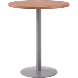 Proof 36" Round Pedestal Table, Bistro Height, Silver Base, River Cherry Top