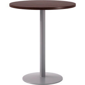 Proof 36" Round Pedestal Table, Bistro Height, Silver Base, Espresso Top