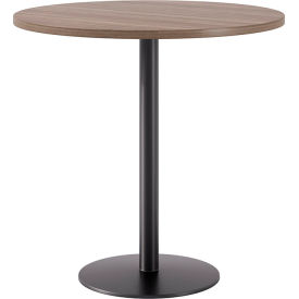 42" Round Pedestal Table, Bistro Height, Black Base, Studio Teak Top