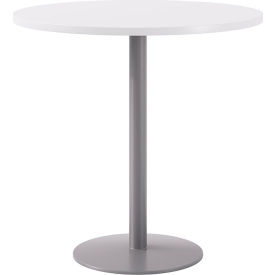 42" Round Pedestal Table, Bistro Height, Silver Base, Designer White Top