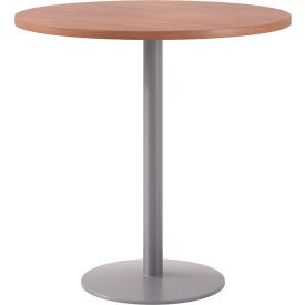 Proof 42" Round Pedestal Table, Bistro Height, Silver Base, River Cherry Top