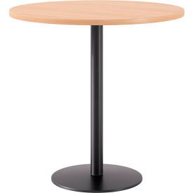 42" Round Pedestal Table, Bistro Height, Black Base, Maple Top