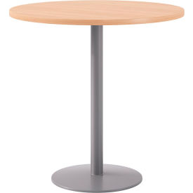 Proof 42" Round Pedestal Table, Bistro Height, Silver Base, Maple Top