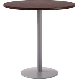 42" Round Pedestal Table, Bistro Height, Silver Base, Espresso Top