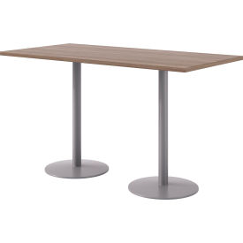 Proof Rectangle Bistro Table, 72"L x 36"W, Silver Base, Studio Teak Top