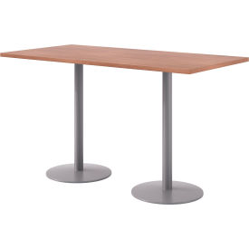 Proof Rectangle Bistro Table, 72"L x 36"W, Silver Base, River Cherry Top