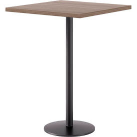 30" Square Pedestal Table, Bistro Height, Black Base, Studio Teak Top
