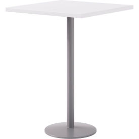 Proof 30" Square Pedestal Table, Bistro Height, Silver Base, Designer White Top