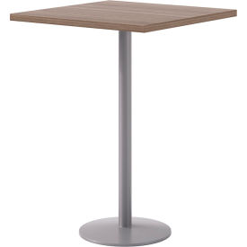 30" Square Pedestal Table, Bistro Height, Silver Base, Studio Teak Top