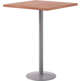 Proof 30" Square Pedestal Table, Bistro Height, Silver Base, River Cherry Top