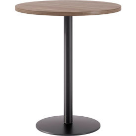 Proof 36" Round Pedestal Table, Bistro Height, Black Base, Studio Teak Top