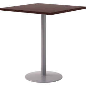 Proof 36" Square Pedestal Table, Bistro Height, Silver Base, Espresso Top