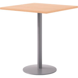 Proof 36" Square Pedestal Table, Bistro Height, Silver Base, Maple Top