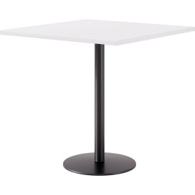 42" Square Pedestal Table, Bistro Height, Black Base, Designer White Top