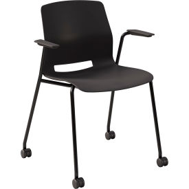 Imme Stacking Chair with Fixed Arms & Casters, Polypropylene, Black Seat/Frame