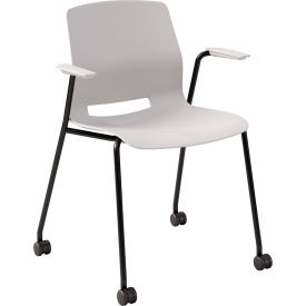Imme Stacking Chair w/ Fixed Arms & Casters, Polypropylene, Light Gray Seat/Black Frame