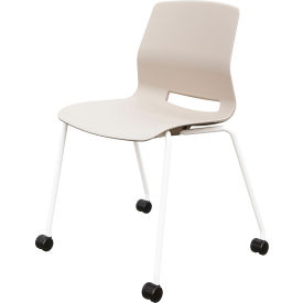 Imme Armless Stacking Chair with Casters, Polypropylene, Moonbeam Seat/White Frame