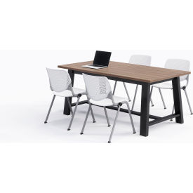 Midtown 72"x 36" Cafe Height Table, 4 Kool Chairs, Studio Teak Top/White