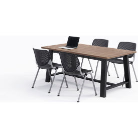 Midtown 72"x 36" Cafe Height Table, 4 Kool Chairs, Teak Top/Black