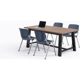 Midtown 72"x 36" Cafe Height Table, 4 Kool Chairs, Studio Teak Top/Navy