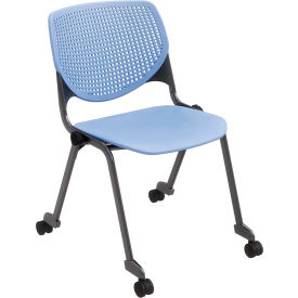 Kool Armless Stacking Chair with Casters, Polypropylene, Periwinkle Seat/Black Frame