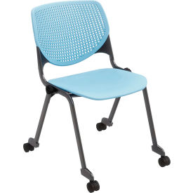 Kool Armless Stacking Chair with Casters, Polypropylene, Sky Blue Seat/Black Frame